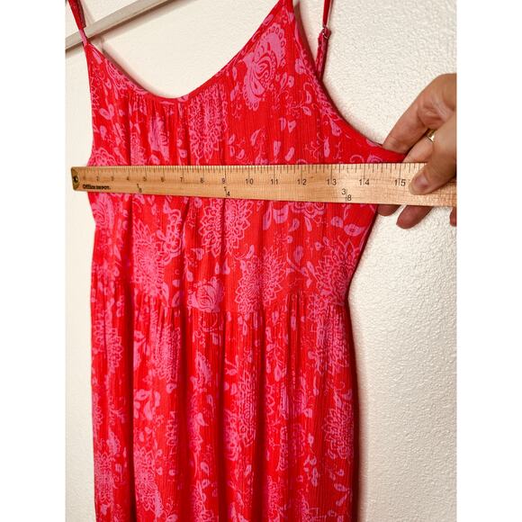 Lush Red & Pink Scoop Neck Open Tie Back Floral Print Boho Midi Sun dress S - Picture 11 of 13